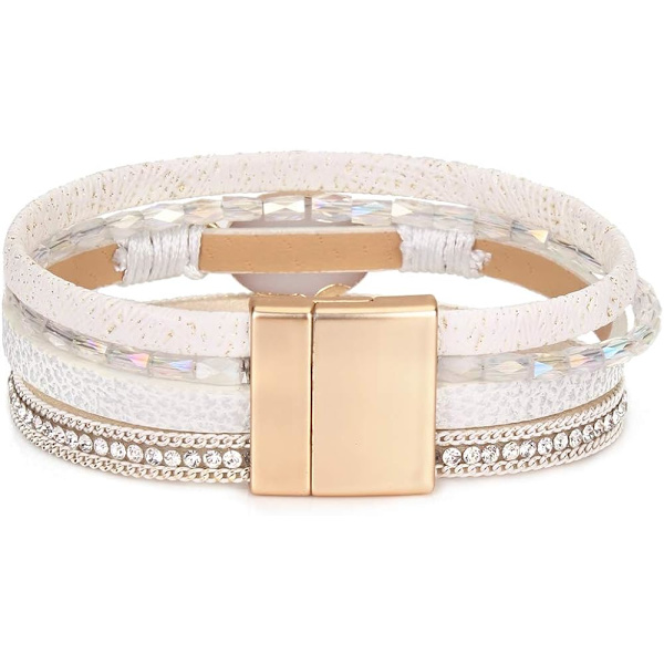 Läderarmband Boho Cuff Armband för Kvinnor Kristall B