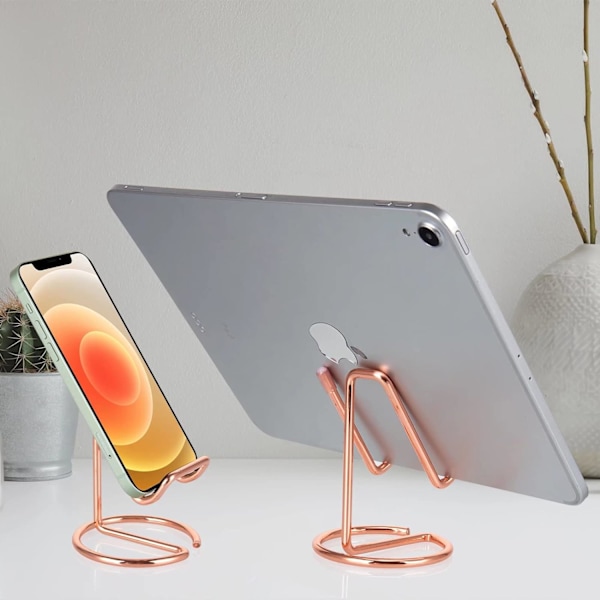 (Rose Gold) 2-pak skrivebords telefonholder, søde metal guld telefonholder skrivebordstilbehør, kompatibl