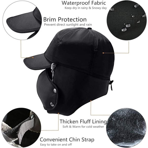 Vinter Trapper Hat Anti Wind Aviator Cap Vinter Chapka Øre F