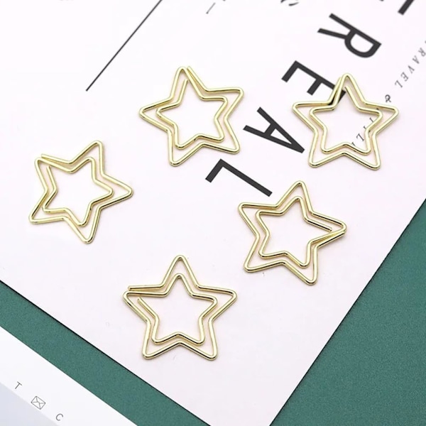 Guld 50 st Roliga Söta Gem Bokmärken Planeringsklämmor，Femuddig Stjärna Gem, Stjärnformade Metallgem med Transparent Låda för Roliga Kontorsmaterial