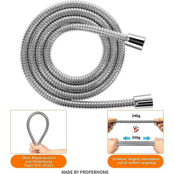 2m rostfri duschslang, dubbel säkerhetsteknik, Im