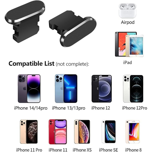 4-pakks støvdeksel for iPhone-ladeplugg, beskyttelseshette med rengjøringsbørste for iPhone 14 Pro Max 13 12 11 AirPods iPa