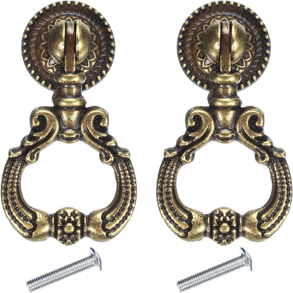 2 Set Vintage Hängande Låda Drag med Enkelt Monteringshål Drop Ring Drag Handtag med Skruv Zink Legering för Byråer