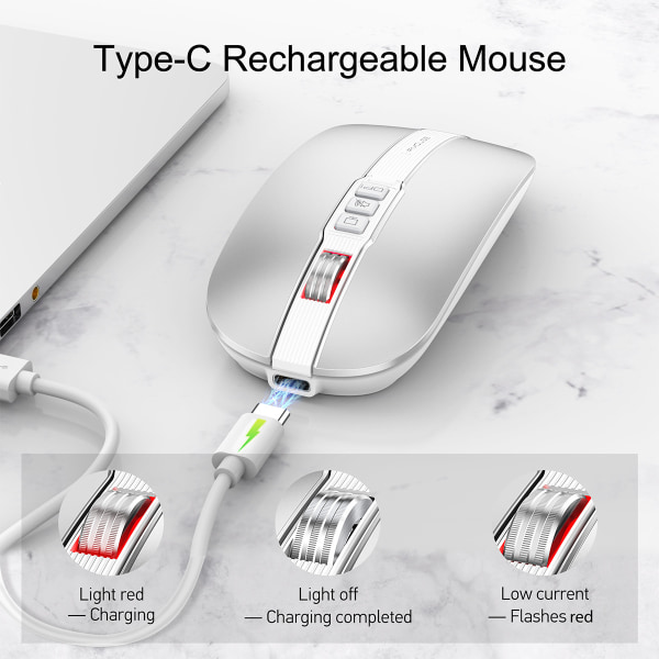 10M Bluetooth Dual Mode 2.4G/BT5.1 Trådløs Lydløs Mus (Grå)