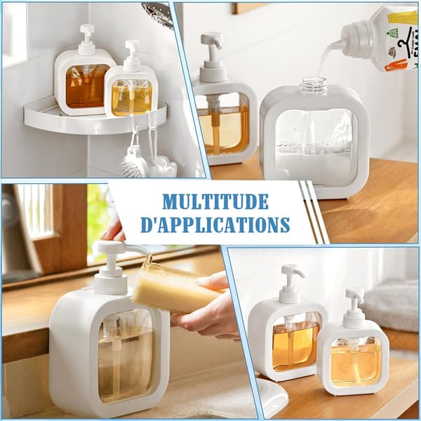 2-pak sæbedispenser, 300 ml tom pumpeflaske, flydende sæbedispenser, showergeldispenser, opvaskemiddeldispenser til bad, køkken