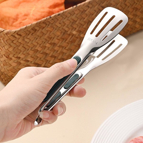 (6 stk.) Serveringstenger 18/8 rustfritt stål 7 tommer Små metalltenger for mat, salat, grillmat, forretter, buffet, matlaging med silikon varmebestandig Ha
