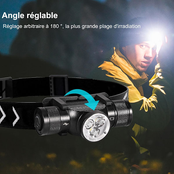 Hodelykt, 1500 lumen oppladbar LED-hodelykt, IP66 vanntett