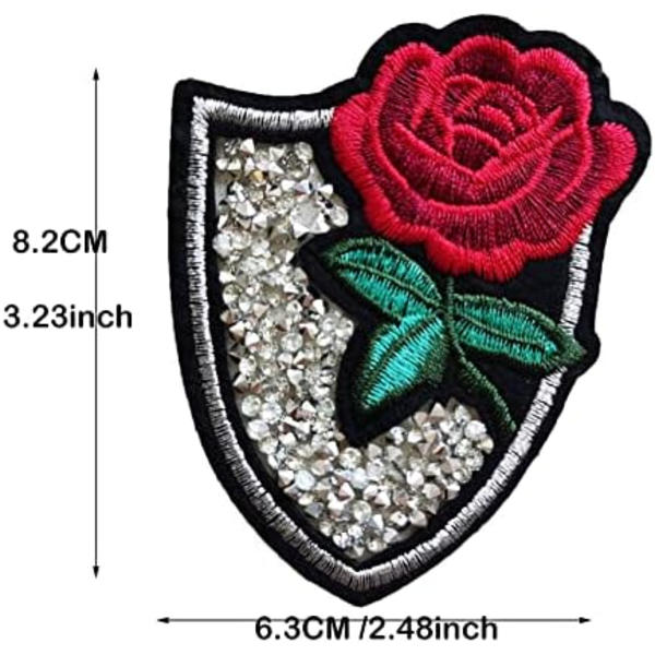 6,3x8,2cm Bling Rhinestone Strygejern-på-lap, 2 stk. Søde Røde Hjerte Rose Strygejern På/Sy På Lap, Krystal Lap Applikation Reparation P