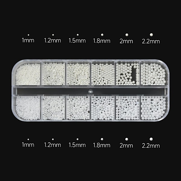 Runde og Halvrunde Perler i Flere Størrelser 3D Neglepynt, Hvite Flatback Perler Neglesmykker for Kvinner Jenter Manikyr Negleutstyr DIY Håndverk Dekor