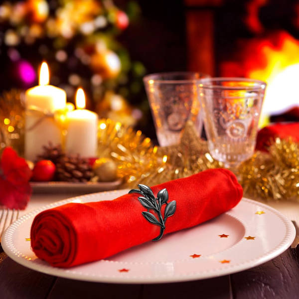 6 stk. Thanksgiving Metallblad Serviettringer Sett Høstblad Servietspenneholdere for Julerett Bryllup Bankett B