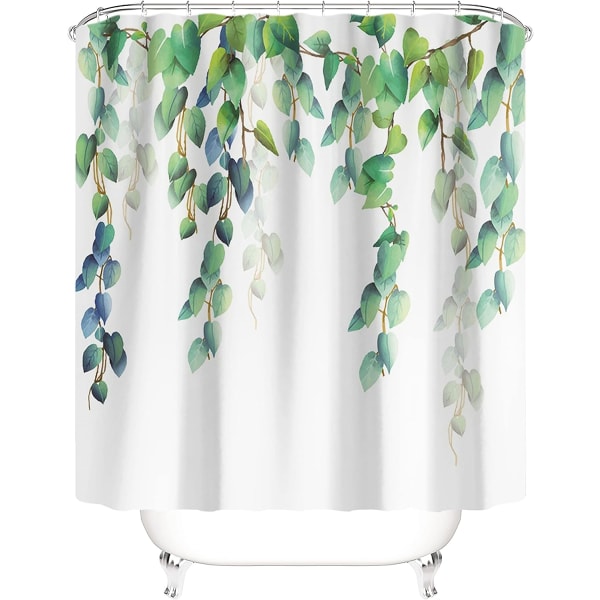 Rideau de douche en polyester avec anneaux en C - Motif plante