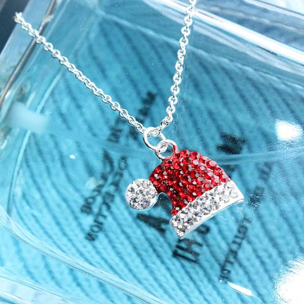 50×3×1cm Julegave Rhinestone Elg Stud Øreringe til Kvinder Rød Krystal Julemandshue Hængende Øreringe Halskæde Sæt