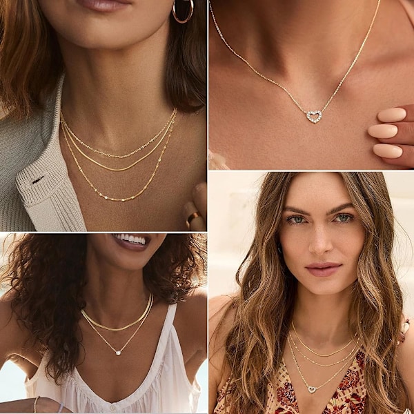 6-pack Guldkedja Ormkedja 14K Guld/Silverpläterad för Kvinnor Guldkedja Smycken Rostfritt Stål Fiskgårds Halsband