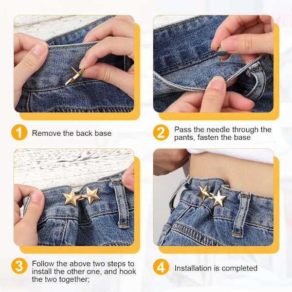 4 Sarjaa Tähti Jeans Nappeja, Ei Ompelua Tarvita Irrotettavat Metalliset Farkkunapit Löysille Farkuille Housujen Vyötärön Kiristin Pentagrammi Housunnapin Kiristin