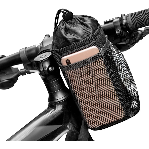 Cykel Vandflaskeholder Taske til Børn Voksne, Isoleret Cykel Kaffe Kopholdere med Telefonopbevaring, Sort Styr Dri