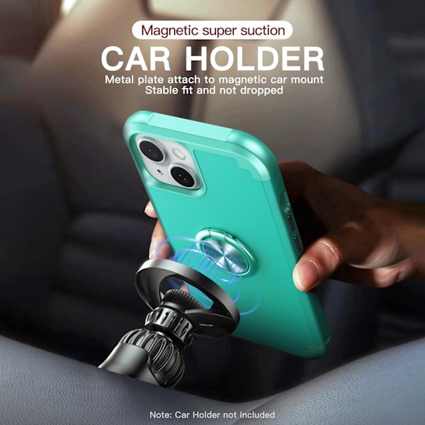 1 kpl iPhone 15 -kotelo 360° renkaalla, 2-in-1 iskunkestävä ultraohut hybridi Heavy D Mint Green