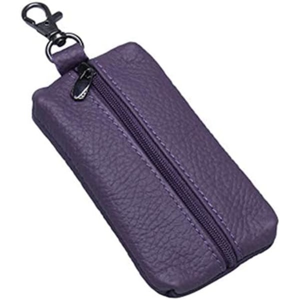 12x7.6cm Unisex Aito Nahka Avainkotelo Lompakko Pieni Laukku Avaimenpidike Avaimenrenkaalla & Vetoketjulla (Violetti)