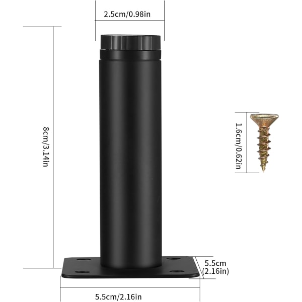 4 stk. møbelben, 8 cm justerbare møbelben, metalfikseringsstøttefødder til møbler/borde