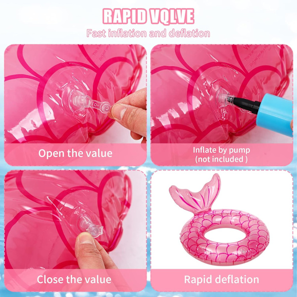 Havfrue Svømme Ring til Børn, Holdbar Oppustelig Svømme Ring, Flyderør til 5-9 Pink