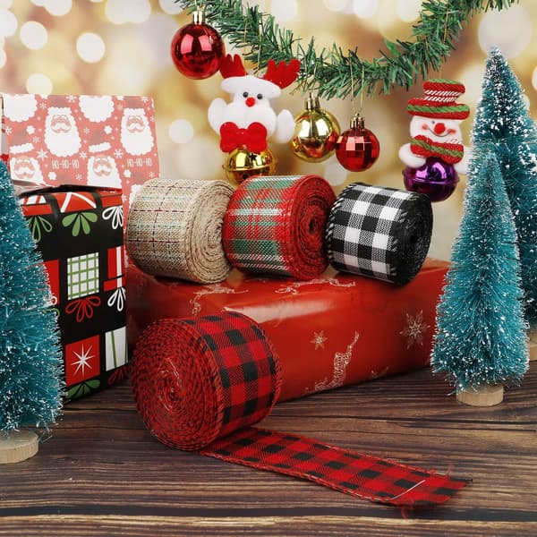 4 ruller ternet burlap-bånd ternet ledning julebånd, multi-