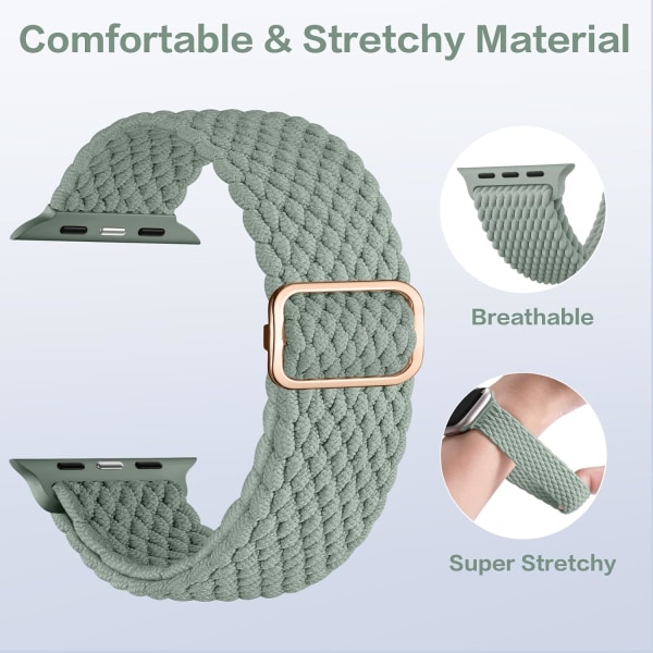 (Green)Braided Solo Loop Straps Compatible with Apple Watch Straps 45mm 44mm 42mm 49mm, Stretchy Str