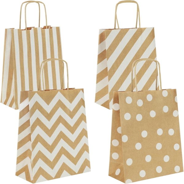 Pakke med 16 Brune Papirsposer med Håndtag - 18 x 22 x 8 cm - Papirsposer med Snørehåndtag - Gaveposer - Kraft Papir Gaveposer - Kalender o