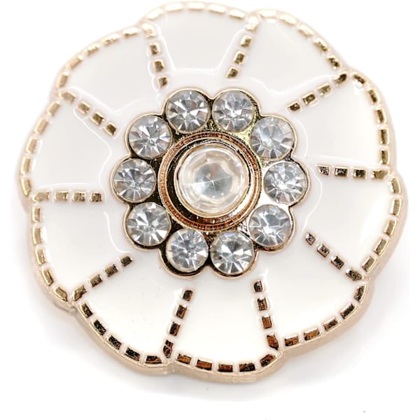 20 st Blommaformade Vita Emaljblommor med Strass Metall Sömnadsknappar - 25mm - 1\"