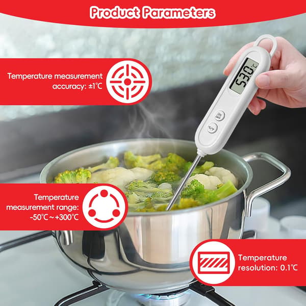 Kökstermometer, Kötttermometer, Digital Termometer med Lång Sond, Mattermometer, Matlagningstermometer med LCD-Display °F/°C Knapp, för B