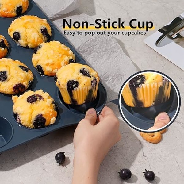 2-pack Silikon Muffinsform och Cupcakeform 12 Koppar - Icke-klibbig Kakform/Plåt, Silikon Bakform, BPA-fri, Dis