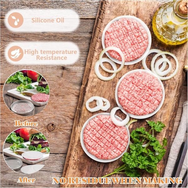 (Vit) Lumeclat 1000 Ark Bakpapper för Hamburgare, Icke-Klibbig, Ø12cm, Perfekt för Hamburgarepress och Förberedelse av P