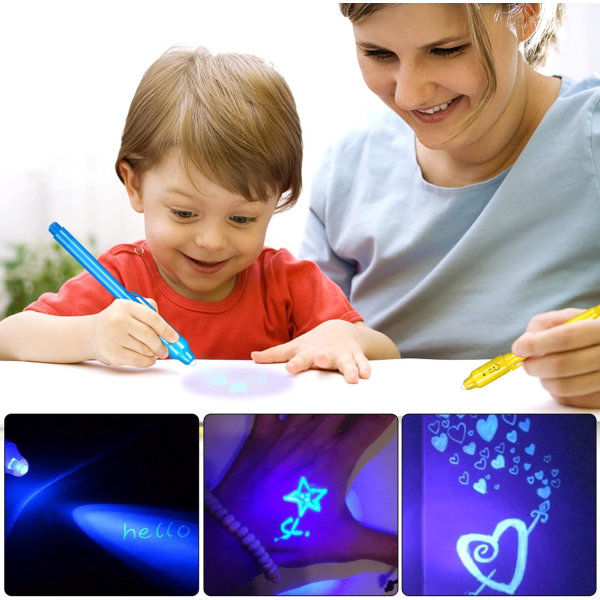 7 stk usynlig blekkpenn med UV-lys, spionpenn for å skrive en hemmelig melding - bursdagsgave til barn