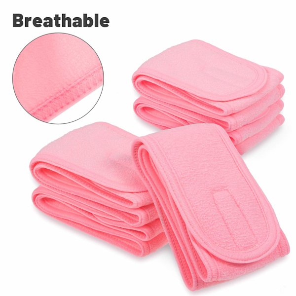 (Pink) 4 stk. Velcro hårbånd ansigtshovedbånd turban frotté hovedbånd håndklæde egnet til badning, M