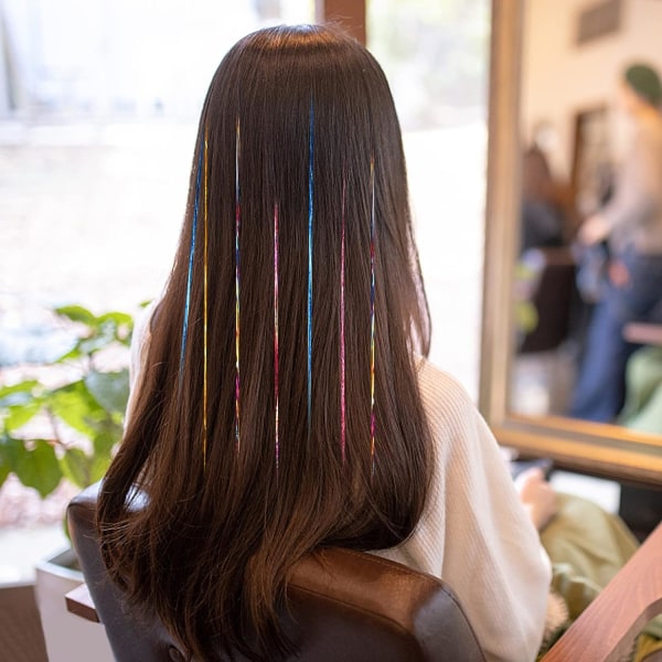 12 färger Tinsel Hair Strands, Fairy Hair Extensions, Strands Hai