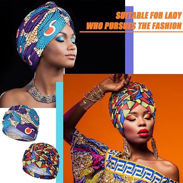 (Style Élégant) 4 Multicolore Casquettes Turbaner Africains Bonnet Plissé Turbans de Tête