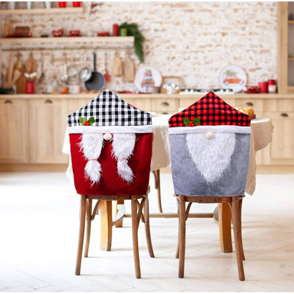 2 stk. jule-nisse-stolbetræk - Buffalo Checker Plaid Hat