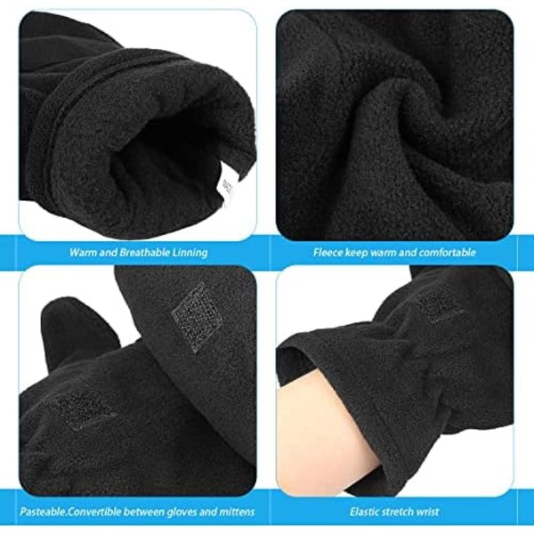 Vinterhandskar, fingervantar som kan konverteras till vantar, termisk polarfleece, isolerat foder, vindtäta