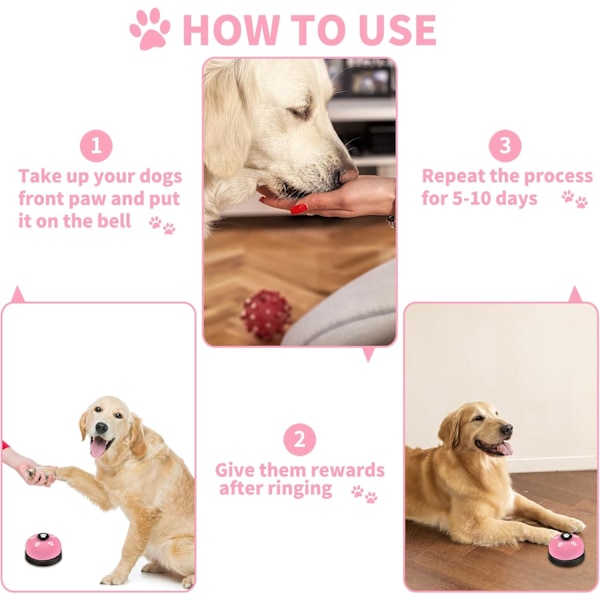2-pakke dørklokke for hund, treningsklokke for kjæledyr for utgående toalettrening og kommunikasjonsenhet B Pink