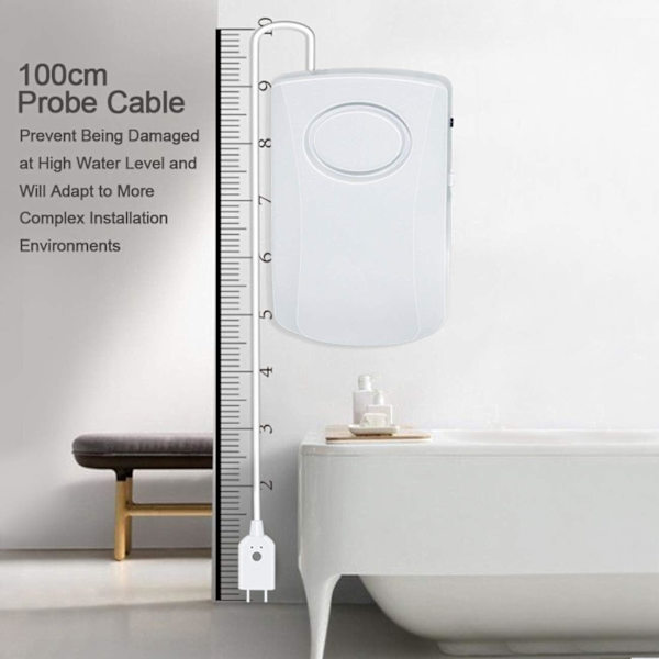 130dB Vattenläckagealarm, 95CM lång kabel med sensor, Hem Säkerhet