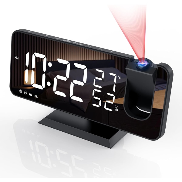Projektorin herätyskello radiolla, digitaalikello, USB herätyskello