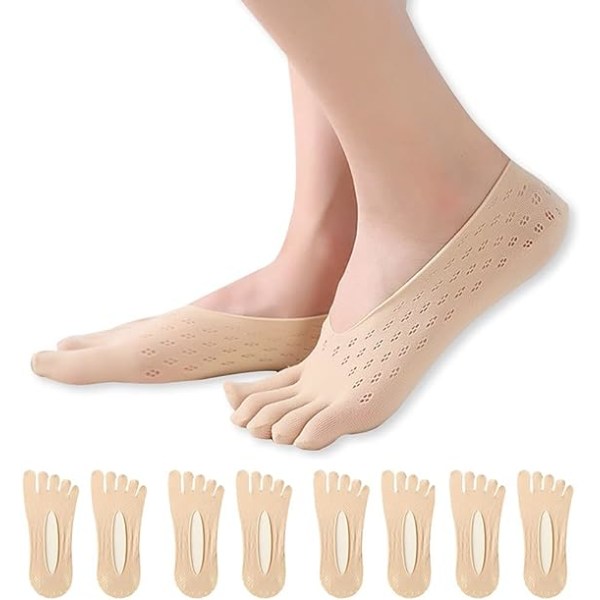 5 par tåsokker for kvinner 5 ueksponerte tær sklisikre sokker Lav