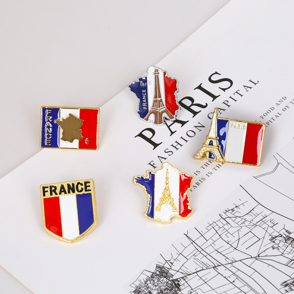(F)6 stykker rustikke emaljenåler Fransk flagg jakkeslagsnåler Fransk broo