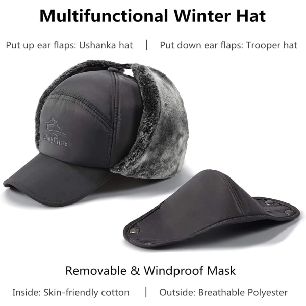 Vinter Trapper Hat Anti Wind Aviator Cap Vinter Chapka Öra F