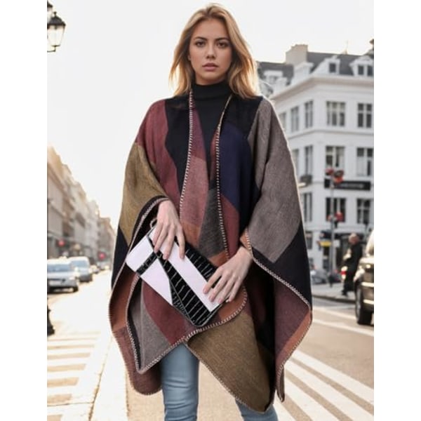 Sjal Wraps Öppen Fram Poncho Cape Överdimensionerade Tröjor Casual Cardigan Sjal för Höst Vinter
