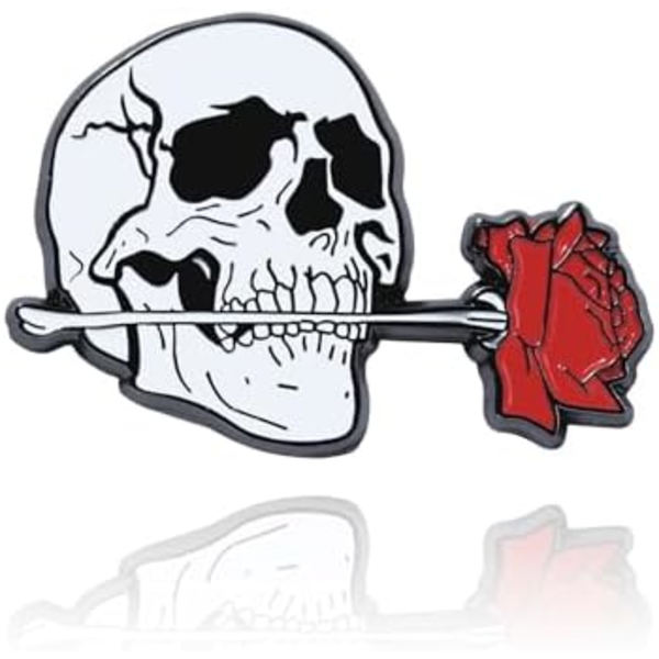 Skalle-Ros Enamel Broch Nål - Halloween Goth Lapel Badge för Hatt Ryggsäck Fest Kostym Boll - Unik Present till Vänner
