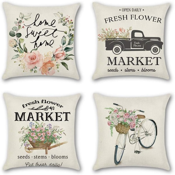 Cushion Cover Bird Flower Farmhouse Pattern Pillow Case for