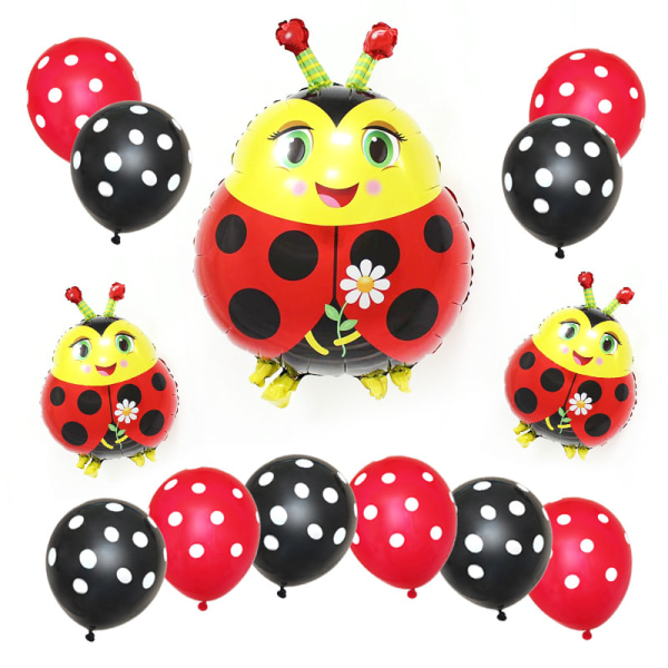 13 stk Sett Ladybug Ballong Gul Svart og Rød Ladybug Folie