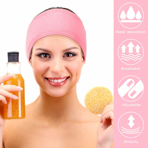 (Pink) 4 stk. Velcro hårbånd ansigtshovedbånd turban frotté hovedbånd håndklæde egnet til badning, M