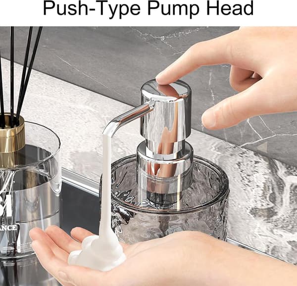 Sæt med 2 sæbedispensere 300ML - Transparent grå brusegeldispenser - Køkkensæbedispenser - Rund skridsikker sæbedispenser
