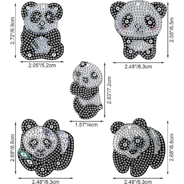 5 kappaletta DIY 5D Panda timanttimaalaus avaimenperät, strassi