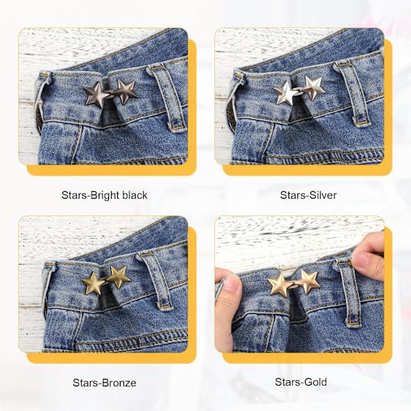 4 Sarjaa Tähti Jeans Nappeja, Ei Ompelua Tarvita Irrotettavat Metalliset Farkkunapit Löysille Farkuille Housujen Vyötärön Kiristin Pentagrammi Housunnapin Kiristin